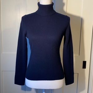 Navy blue, 100% cashmere turtleneck sweater.
